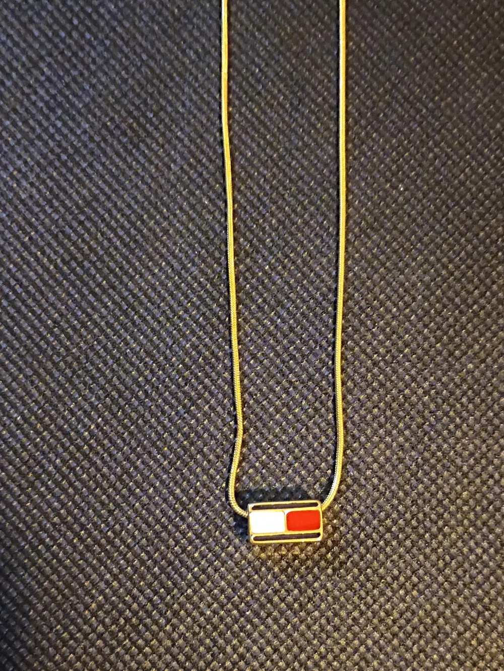 Tommy Hilfiger Gold-Tone Necklace with Red and White Enamel Pendant